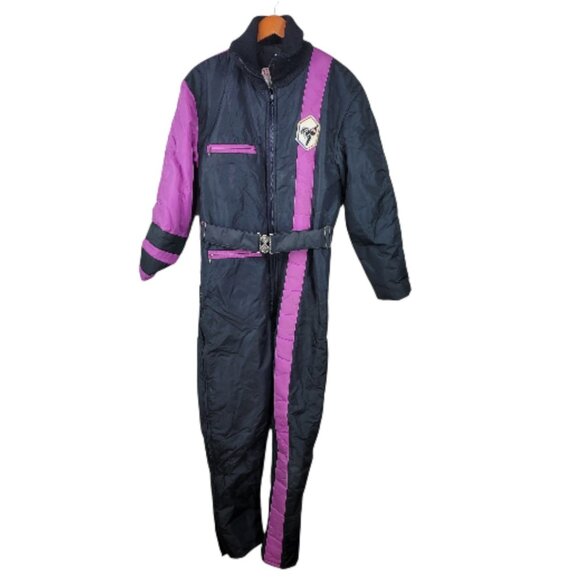 Vintage 70s Snowmobile Suit Womens Small One Piece Ski Snowsuit Purple Winter - Picture 2 of 11
